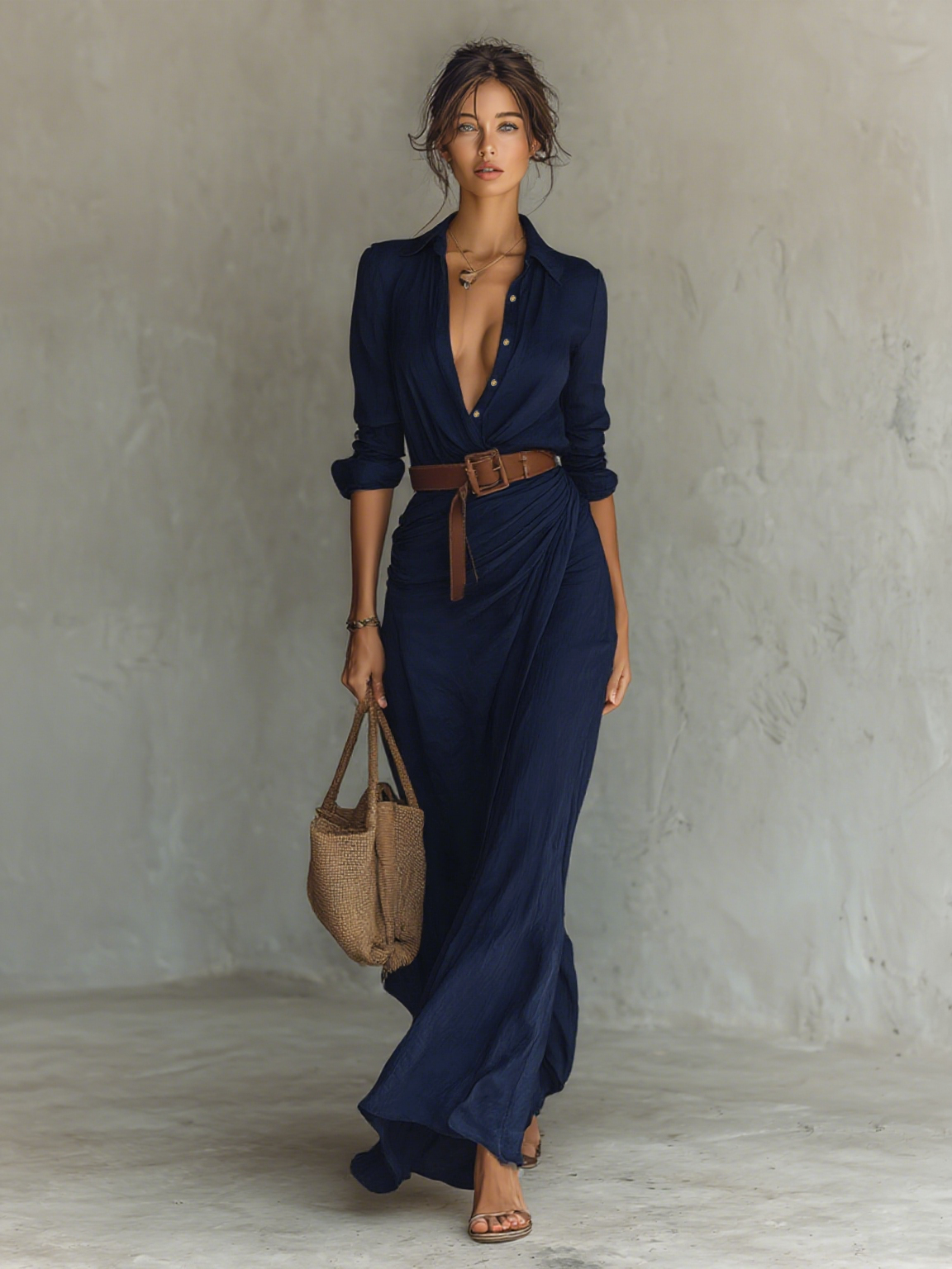 Imogen | Belted Wrap-Front Shirt Maxi Dress