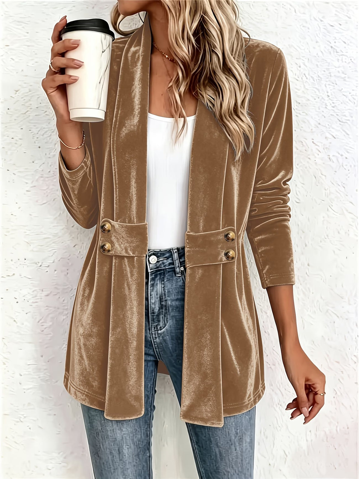 Sutton™ | Camel Velvet Button-Tab Cardigan