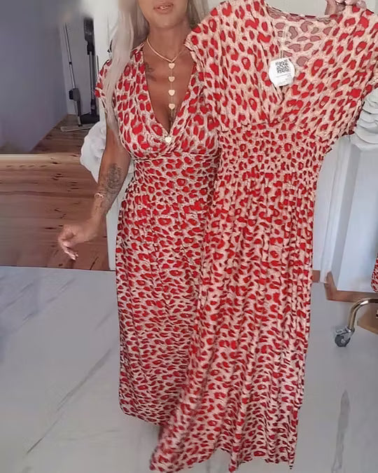 Esmé™ | Elegant Leopard Print V-Neck Dress