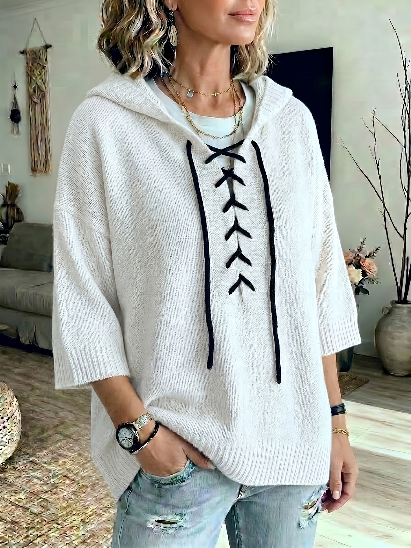 Bexley™ | Lace-Up Batwing Hooded Pullover