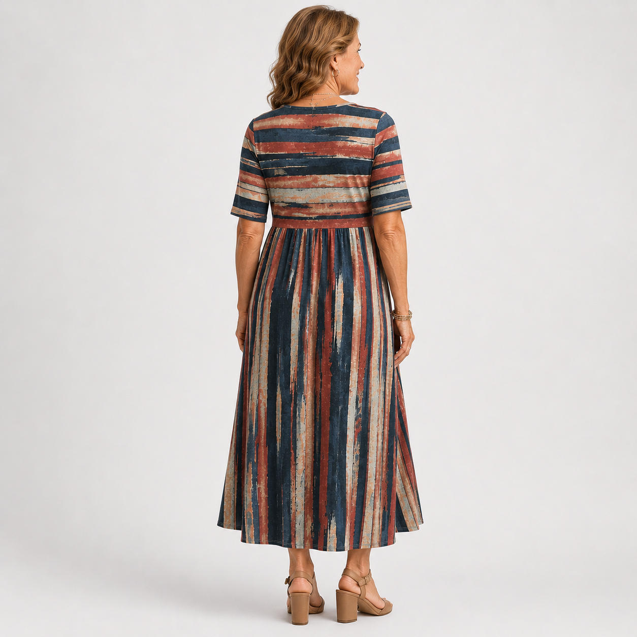 Julianna™ | Striped Empire Waist Midi Dress
