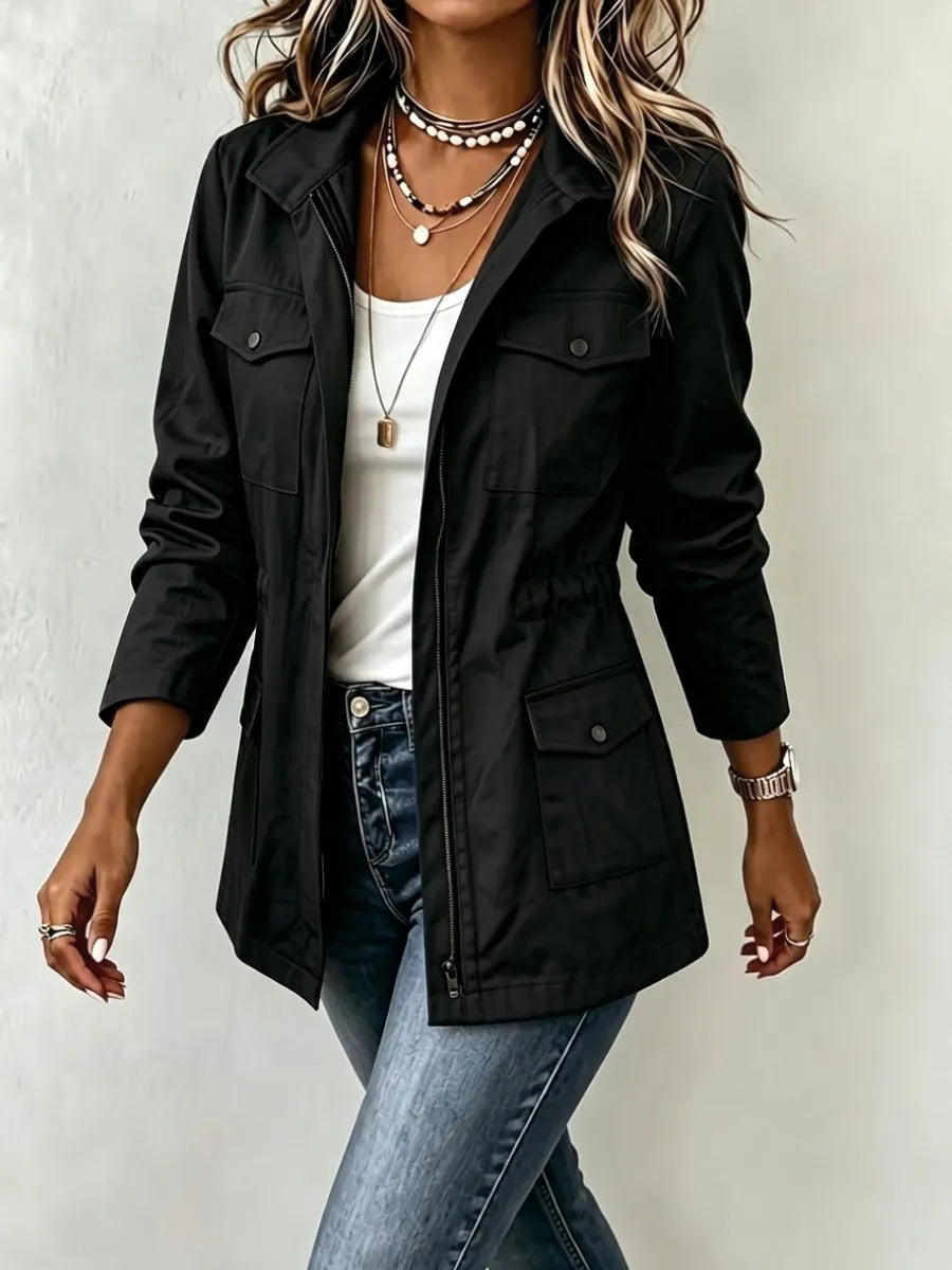 Freya | Jacket Zip Up Military Coat with Pockets