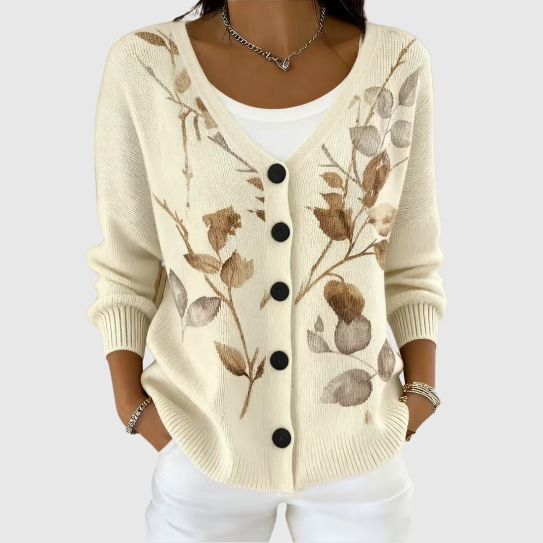 Pernella™ | Botanical Print Button-Front Cardigan