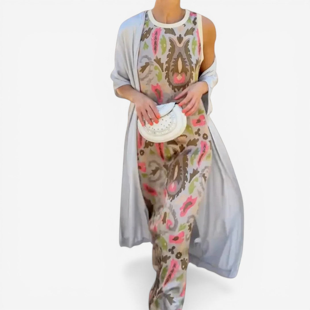 Romilda™ | Printed Maxi Dress with Matching Scarf