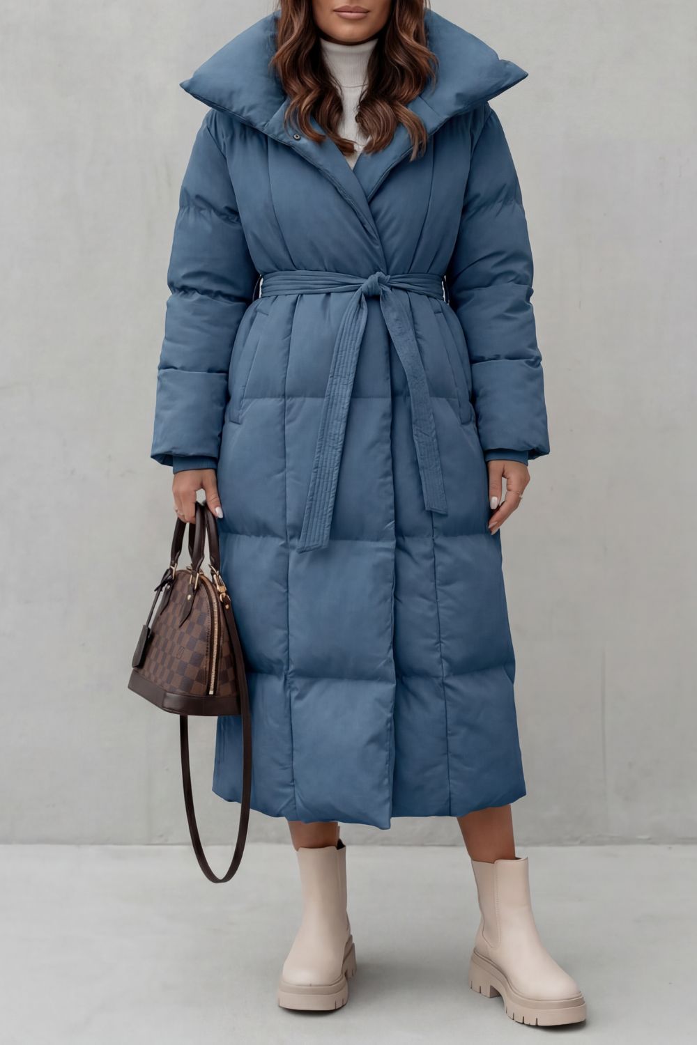Women's Belted Silhouette Long Padded Puffer Coat