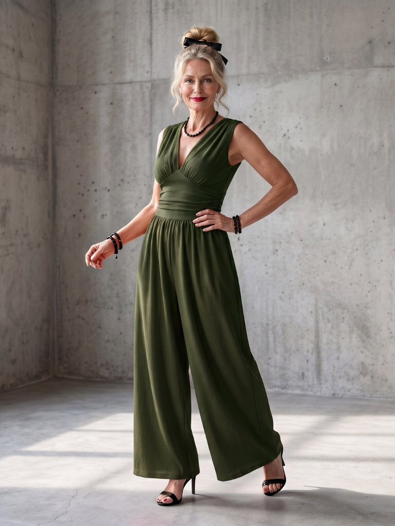 Celeste™ | Deep V Waist Defined Wide Leg Jumpsuit