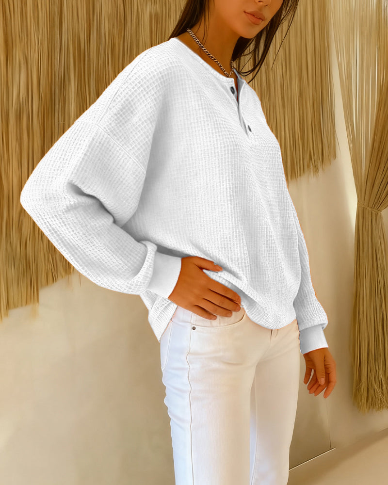 Arvella™ | Relaxed Long Sleeve Henley Sweatshirt