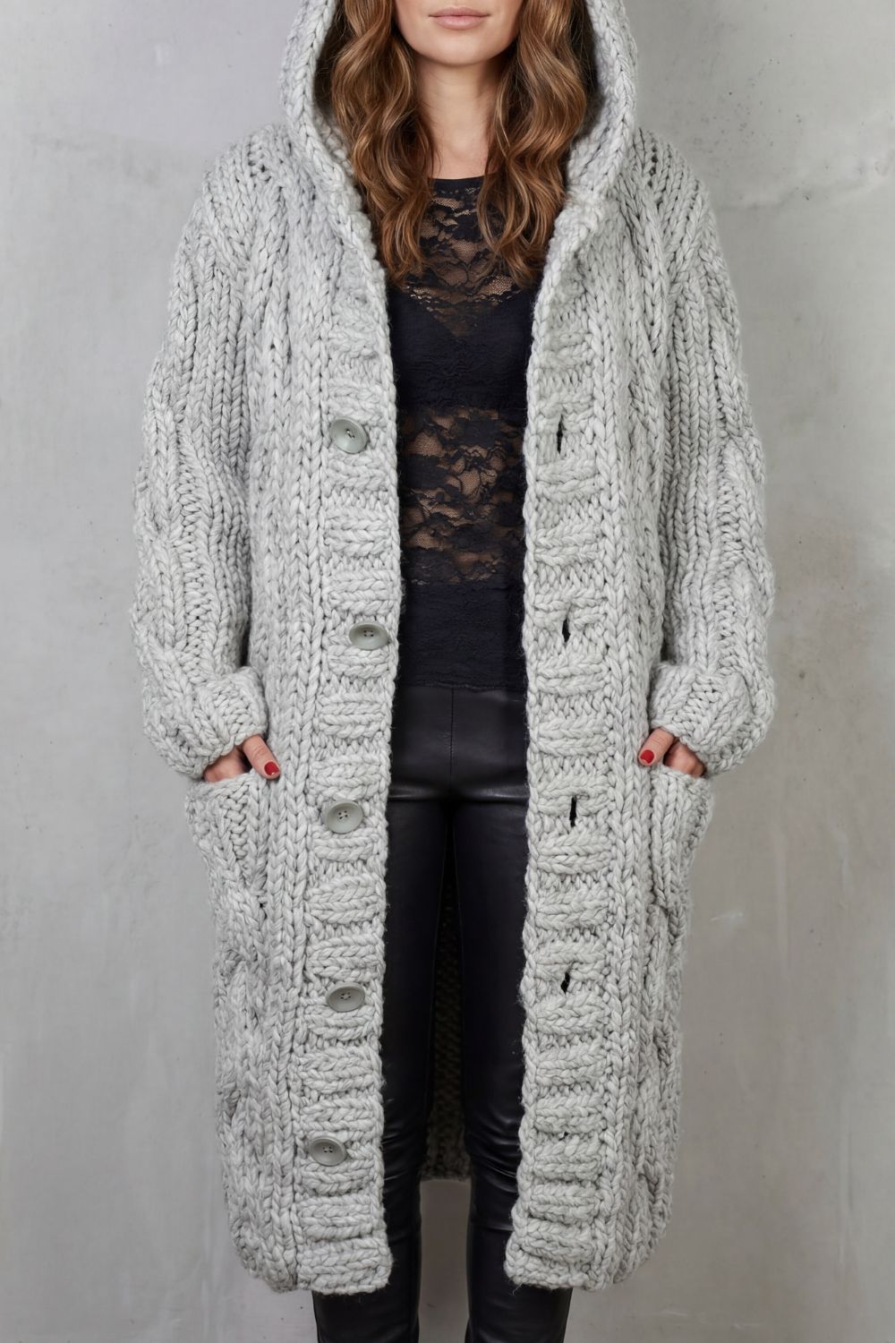 Women's Oversized Cable Knit Hooded Cardigan Coat