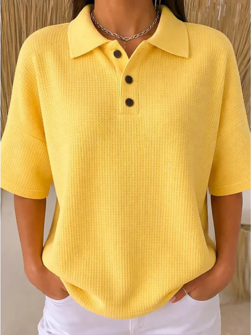 Abriella™ | Waffle Polo Blouse