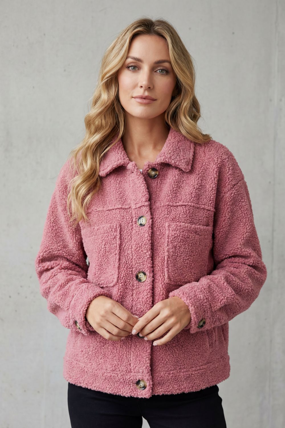 Women's Textured Fleece Style Button-up Jacket