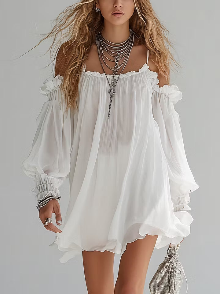 Kaelindra™ | Cold-Shoulder Flowy Boho Mini Dress