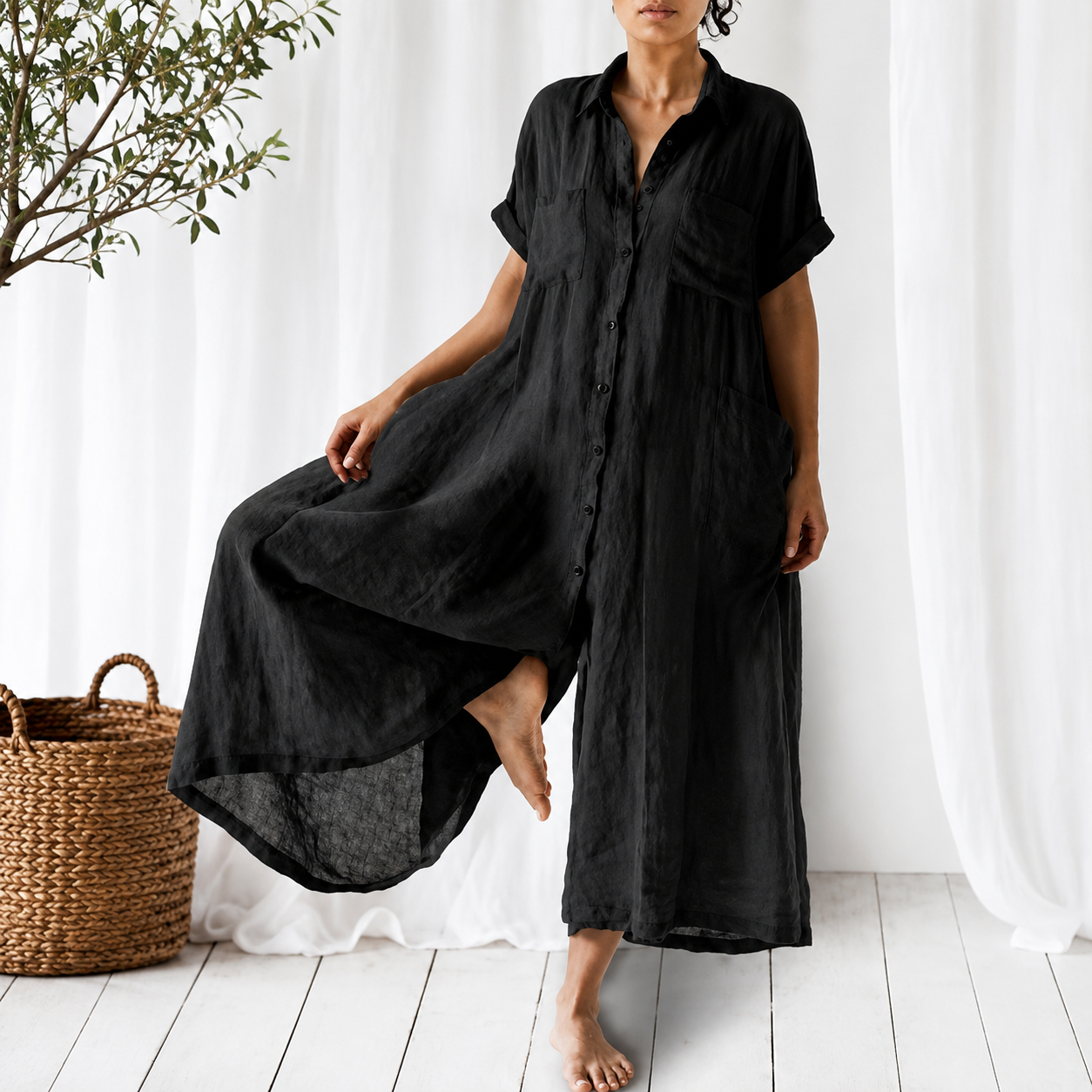 Novalie™ | Casual Solid Loose Lapel Maxi Shirt Dress