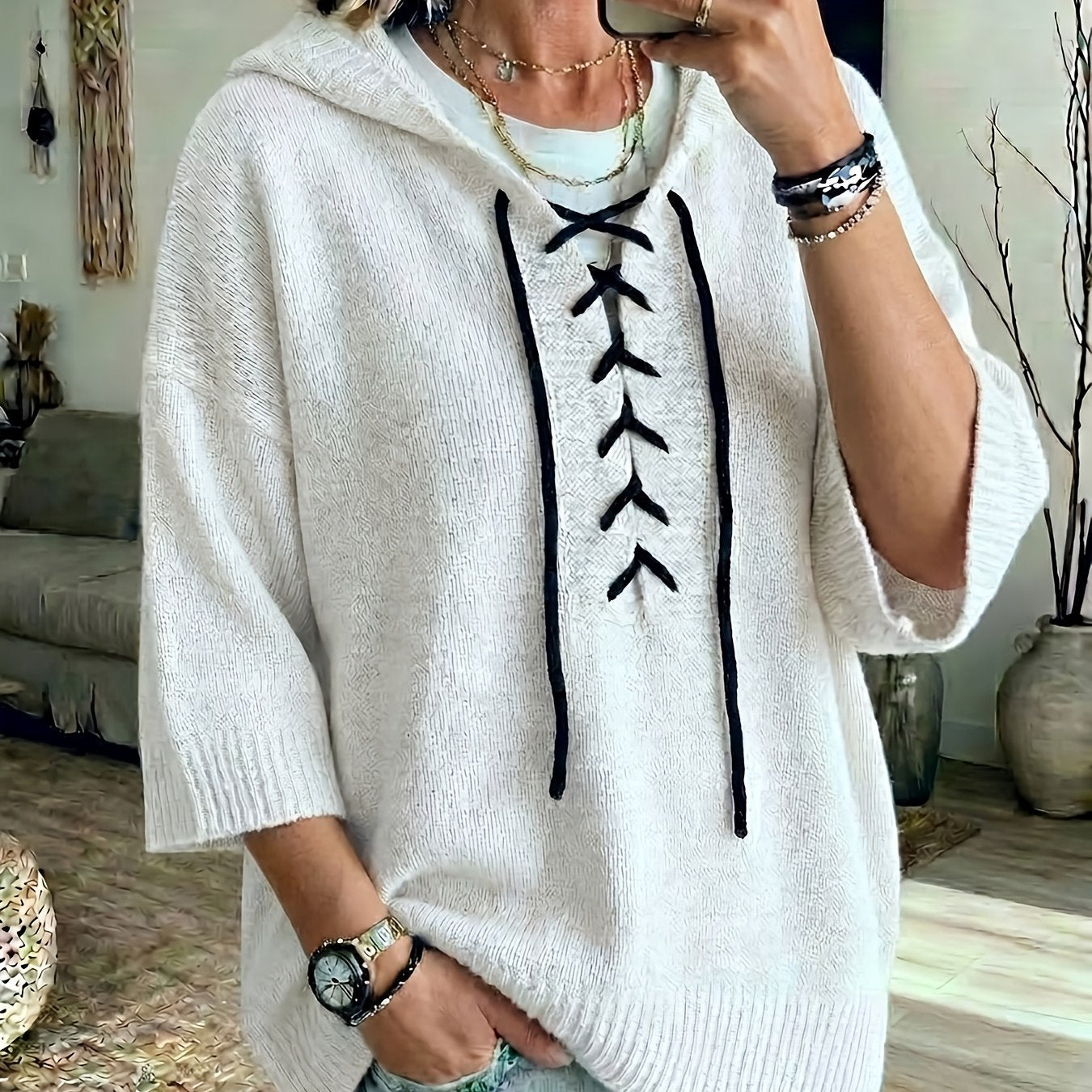 Bexley™ | Lace-Up Batwing Hooded Pullover