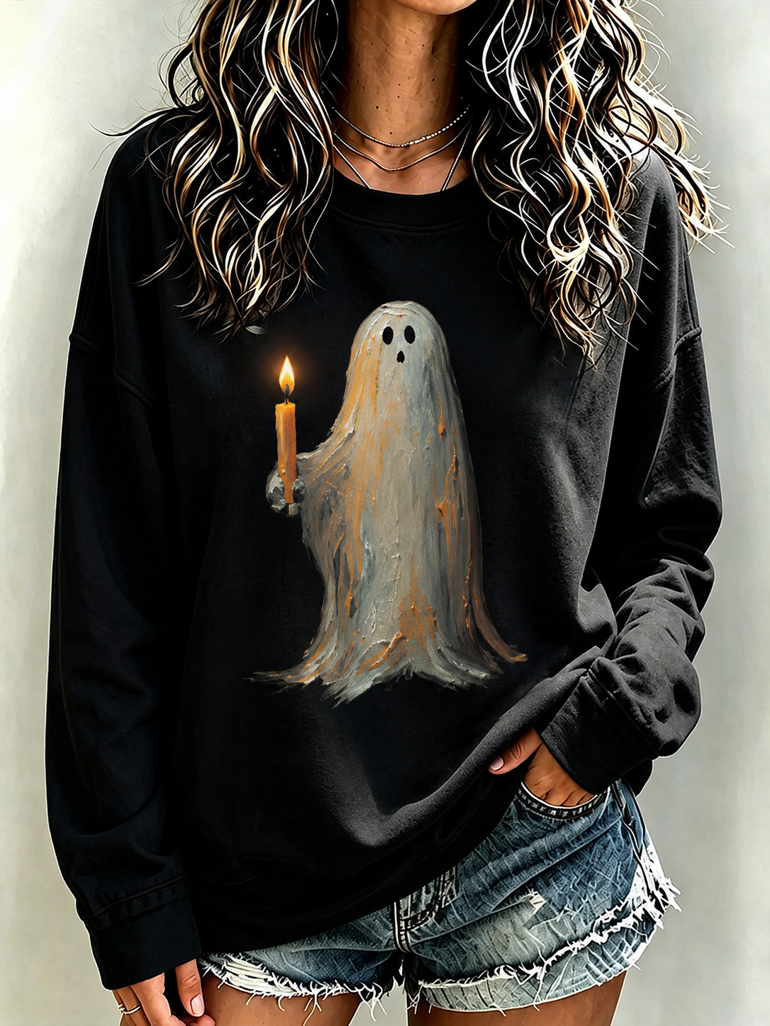 Women's Halloween Ghost Candle Sweatshirt