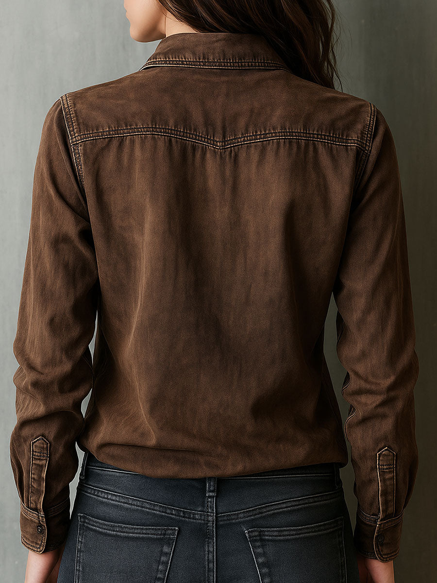 Hildra™ | Vintage Washed Contrast Stitching Utility Zip Shirt Jacket