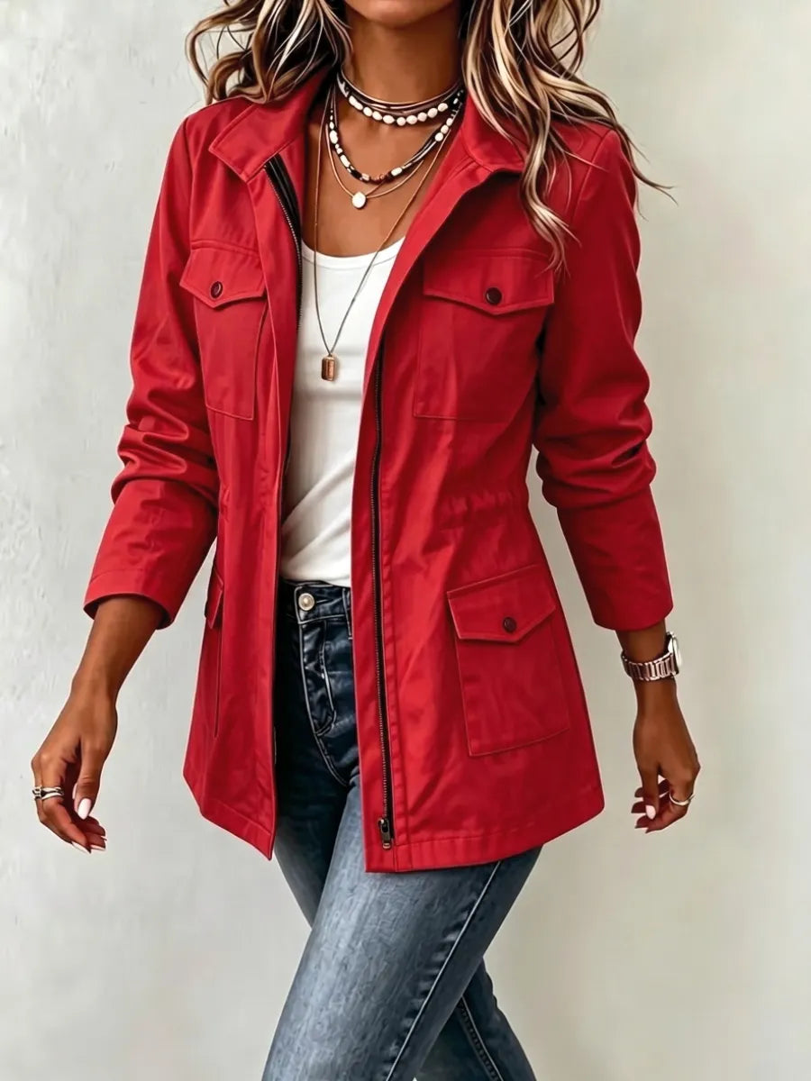 Freya | Jacket Zip Up Military Coat with Pockets