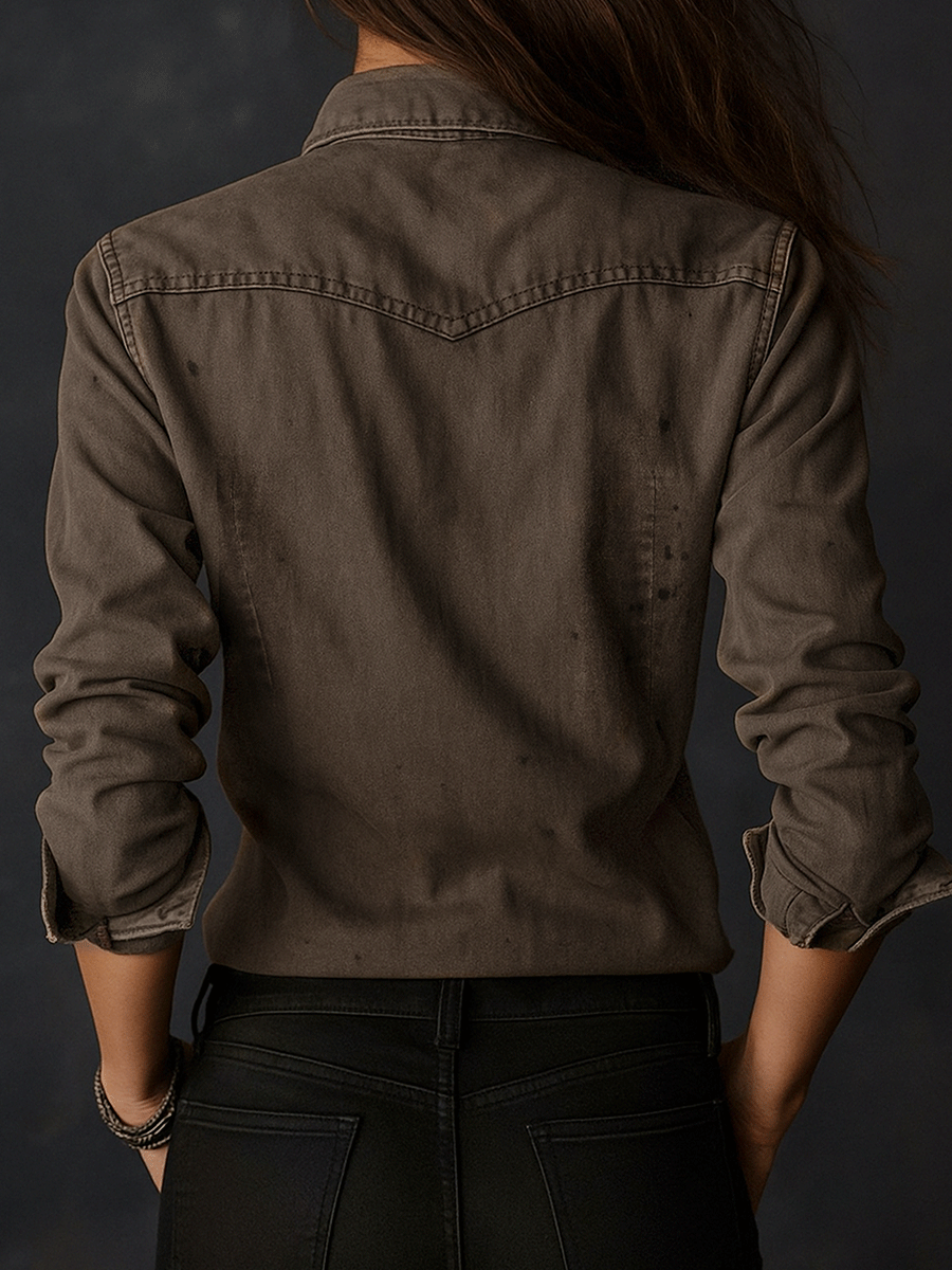 Lucinda™ | Vintage Washed Taupe Western Slim Fit Button-Down Shirt