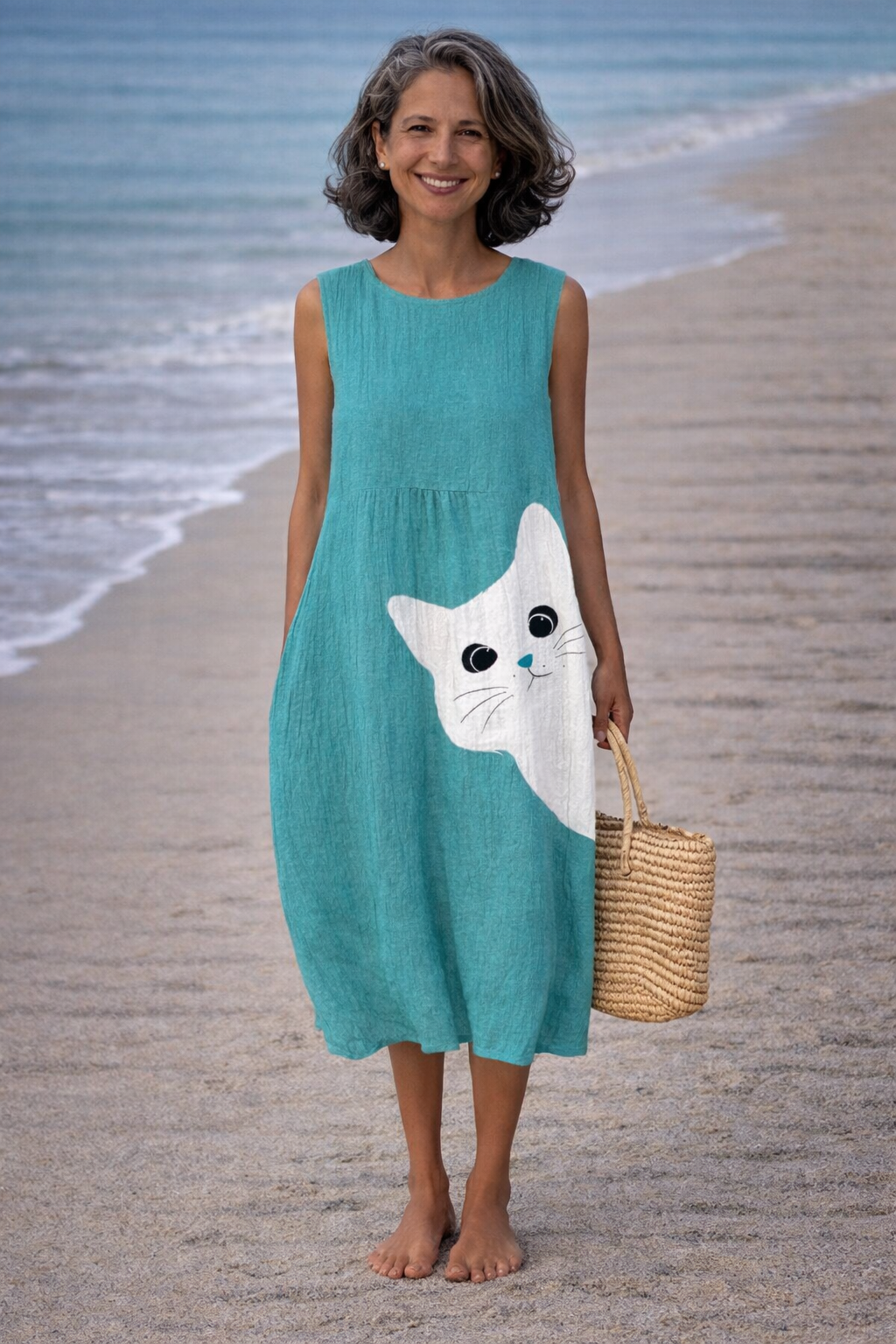 Hestia™ | Midi Dress with Charming Cat Motif