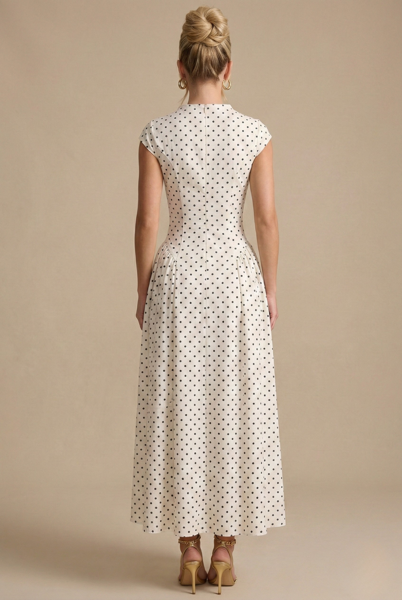 Dorienne™ | Polka Dot Maxi Dress - High Neck Cap Sleeve - Full Skirt