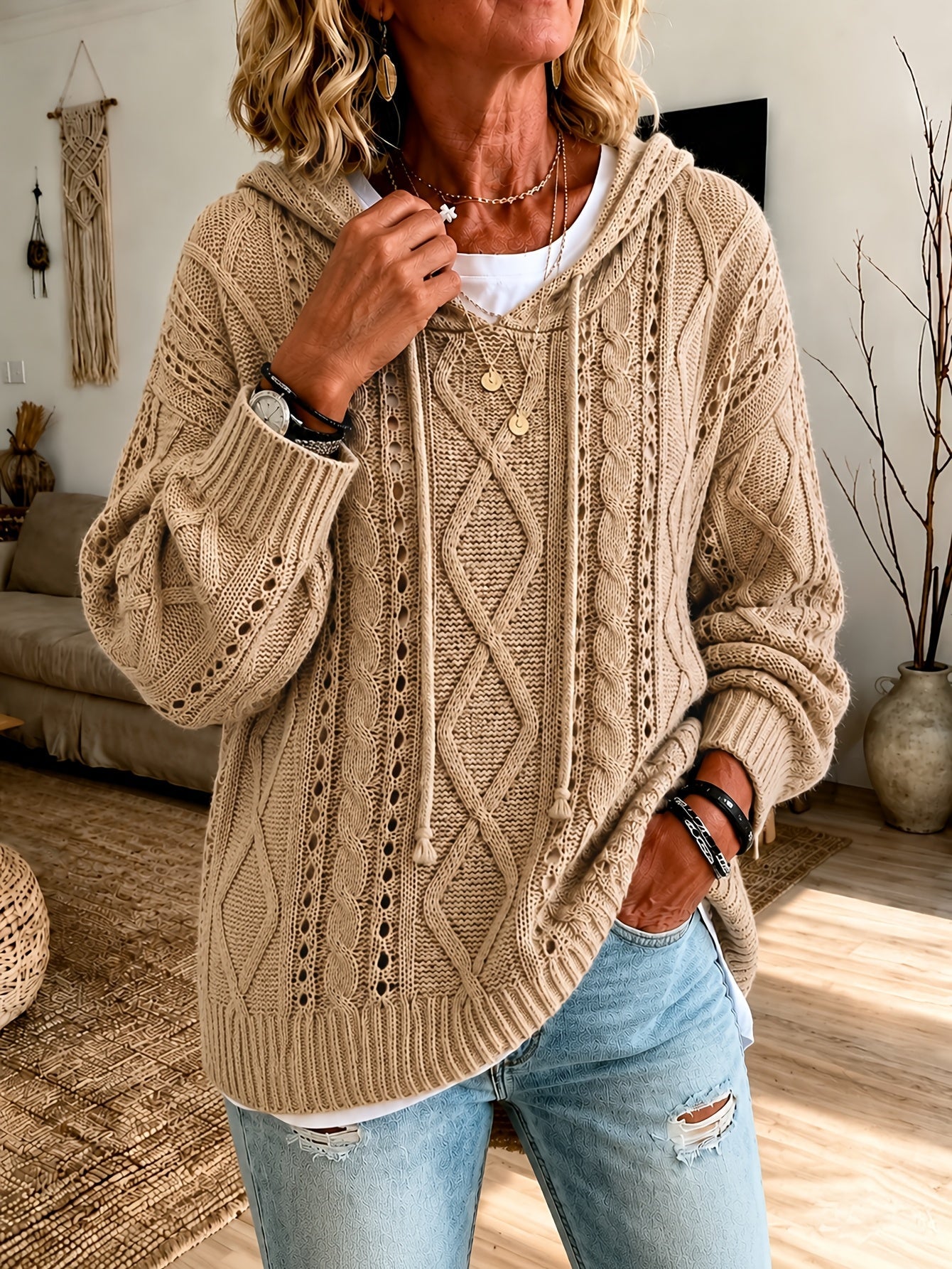 Dorianne™ | Cable Knit Hooded Sweater