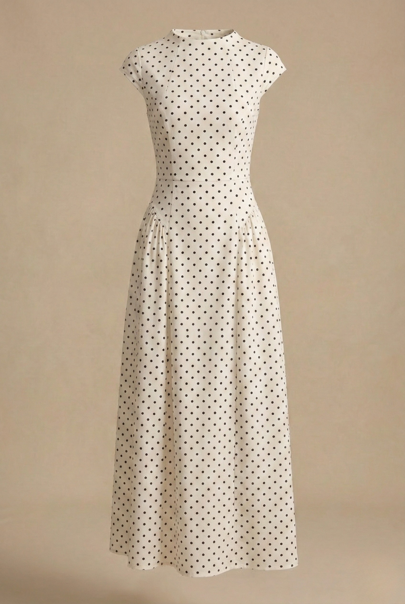 Dorienne™ | Polka Dot Maxi Dress - High Neck Cap Sleeve - Full Skirt