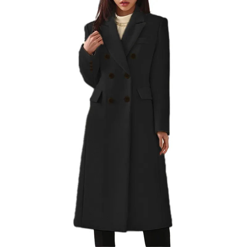 Women’s Long Coat with Lapels and Buttons