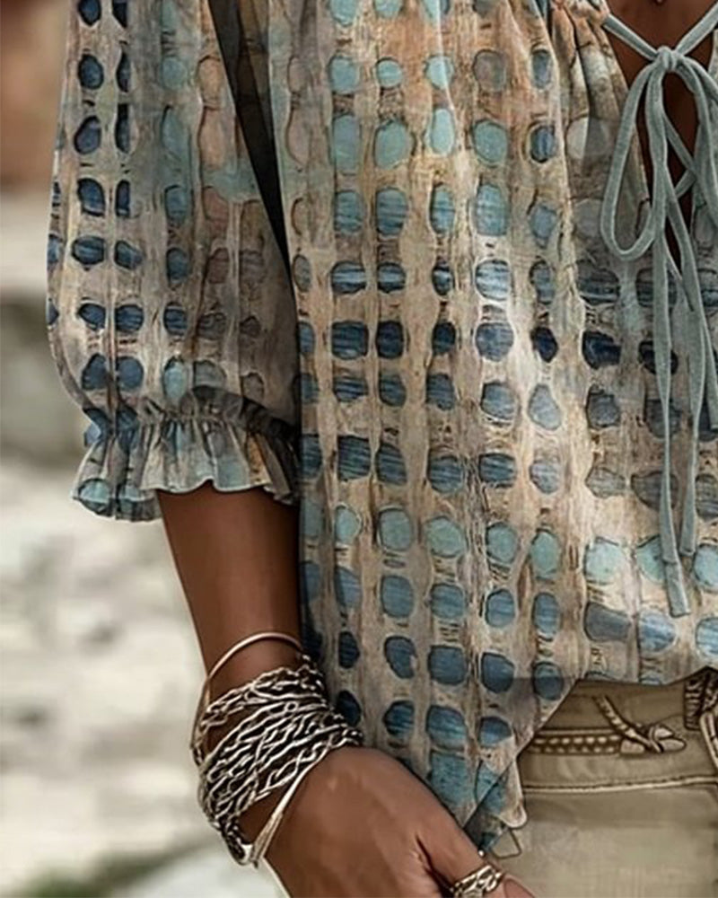 Josephine™ | Polka Dot Lace-Up Blouse