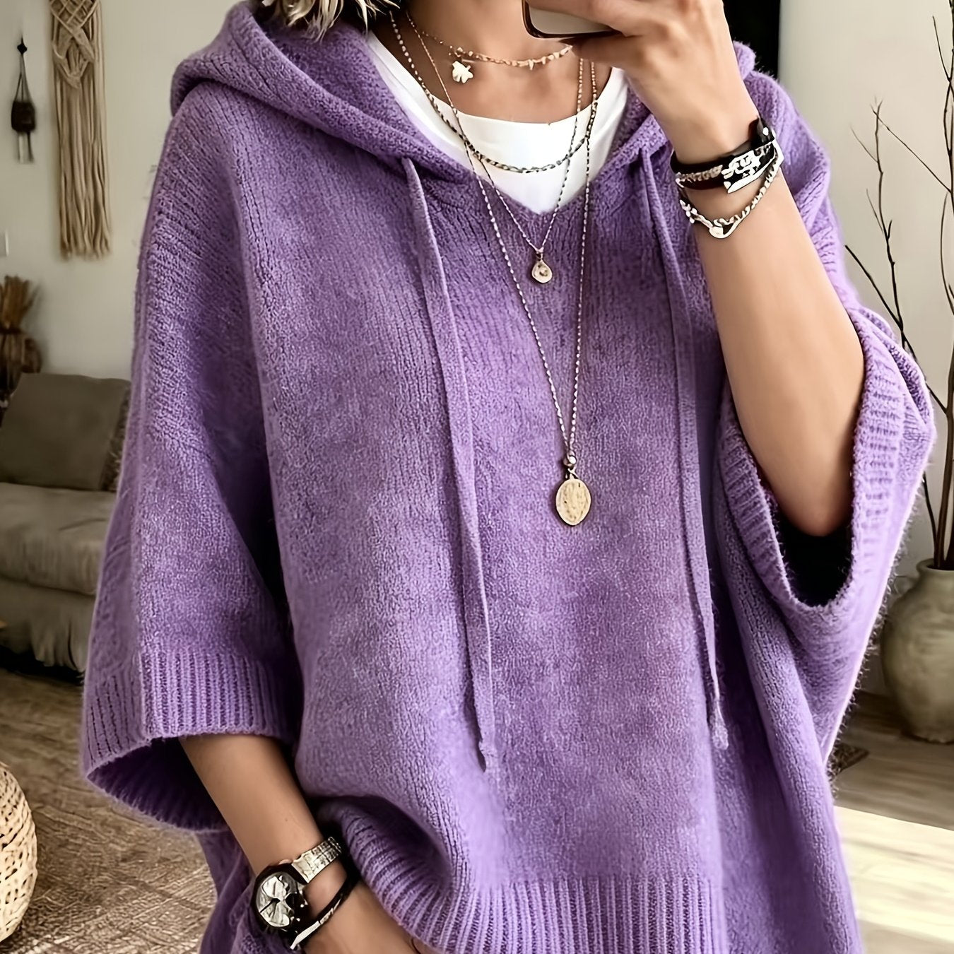 Vynora™ | Casual Drawstring Hooded Poncho Sweater