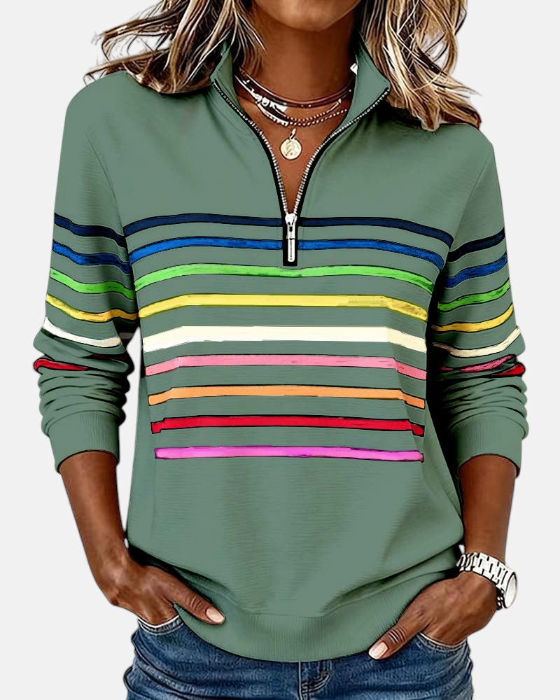 Vyclora™ | Rainbow Striped Half-Zip Sweatshirt