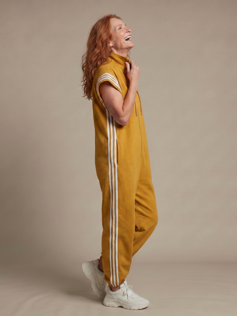 Jivonne™ | Zip Front Stripe Panel Jumpsuit