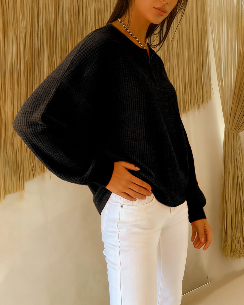 Arvella™ | Relaxed Long Sleeve Henley Sweatshirt