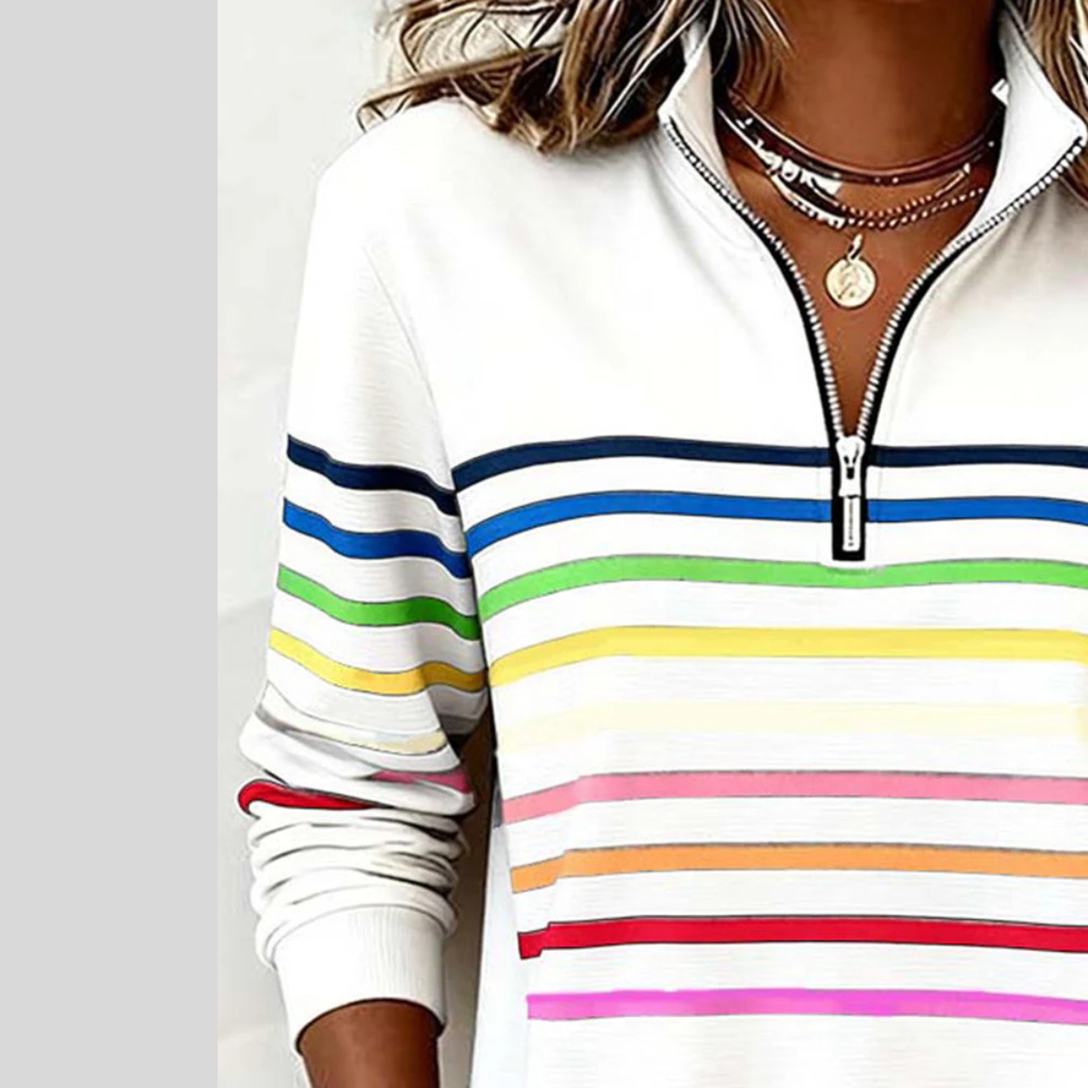 Prismette™ | Colourful Striped Quarter-Zip Sweatshirt