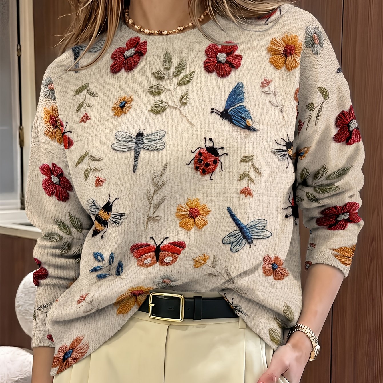 Esmé™ | Botanical Print Crewneck Sweater
