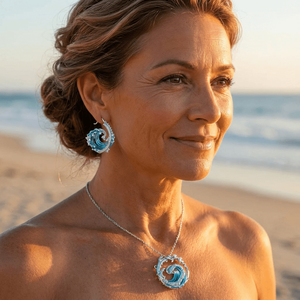 Lareine™ | Ocean Wave Pendant Necklace with Bonus Earrings