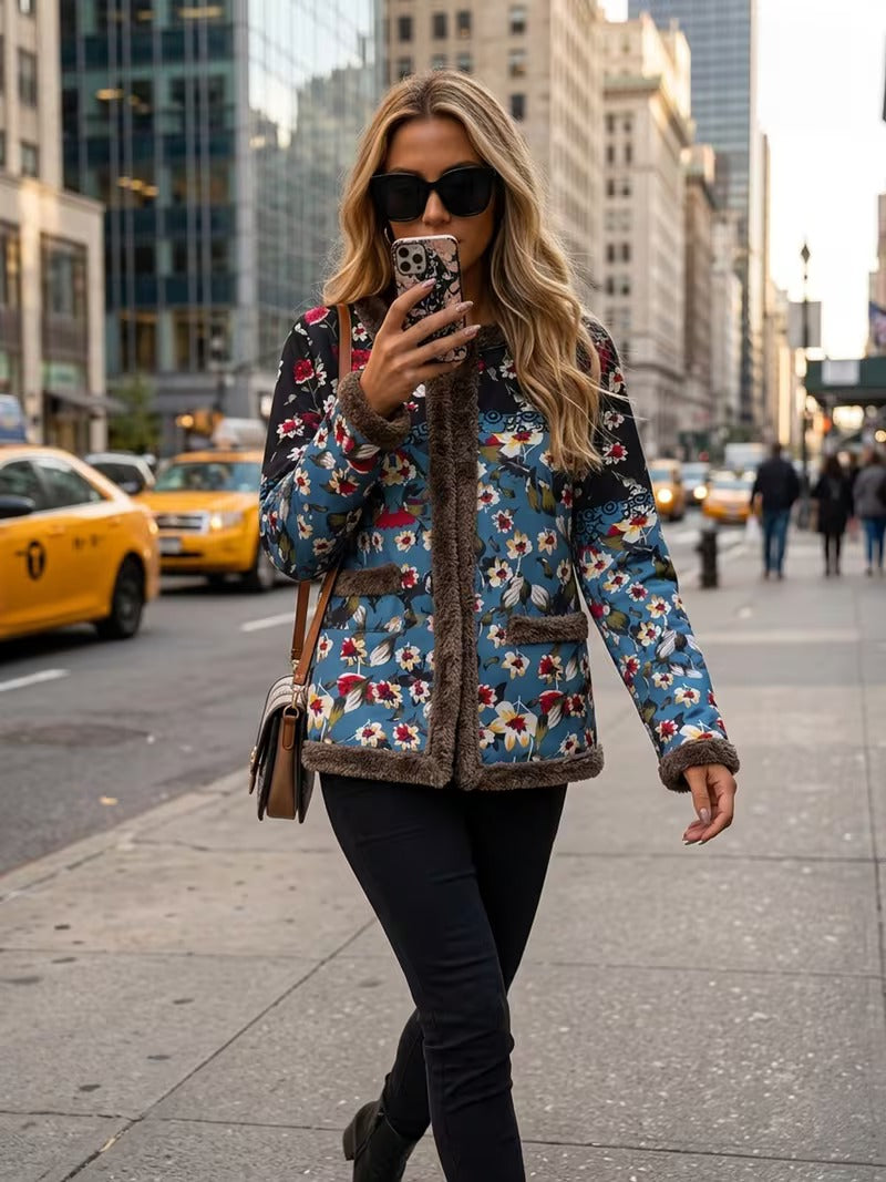 Thalira elegant floral lapel blazer jacket