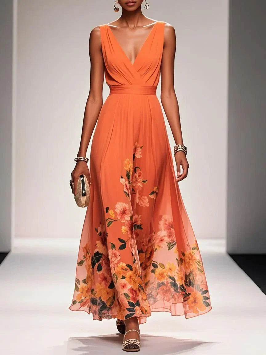Vivienne™ | Floral V-Neck Maxi Dress