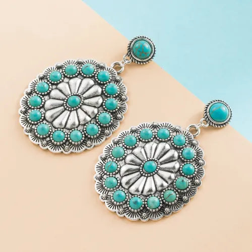Roxanne™ | Turquoise & Pearl Medallion Earrings