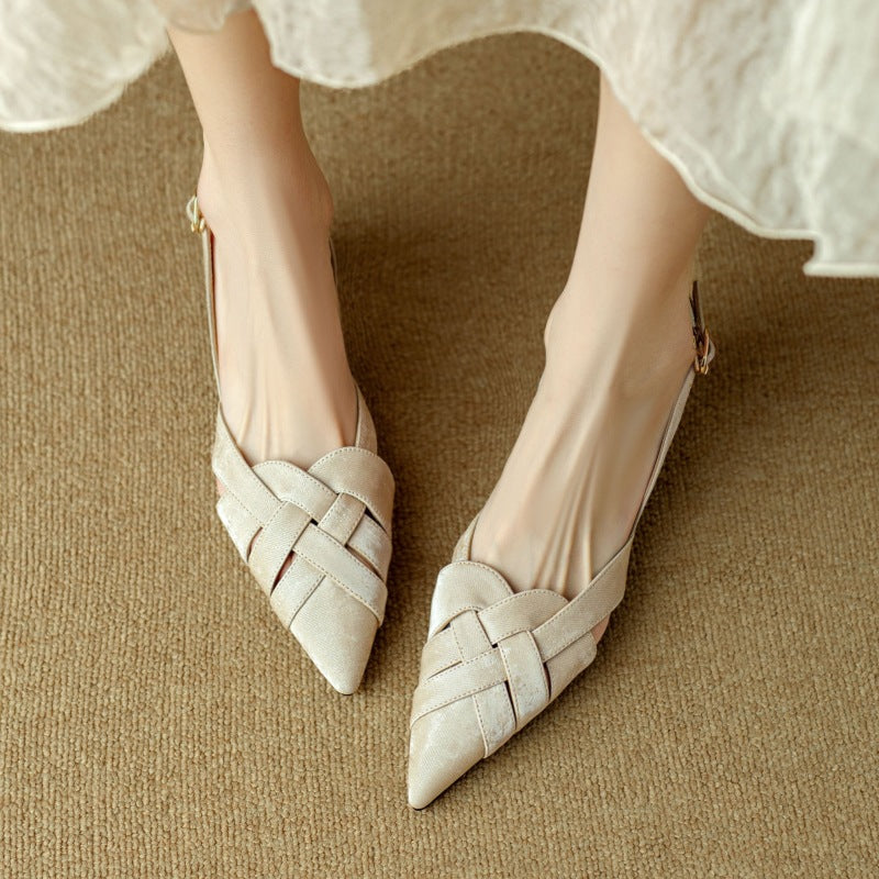 Women's Woven Leather Slingback Heels