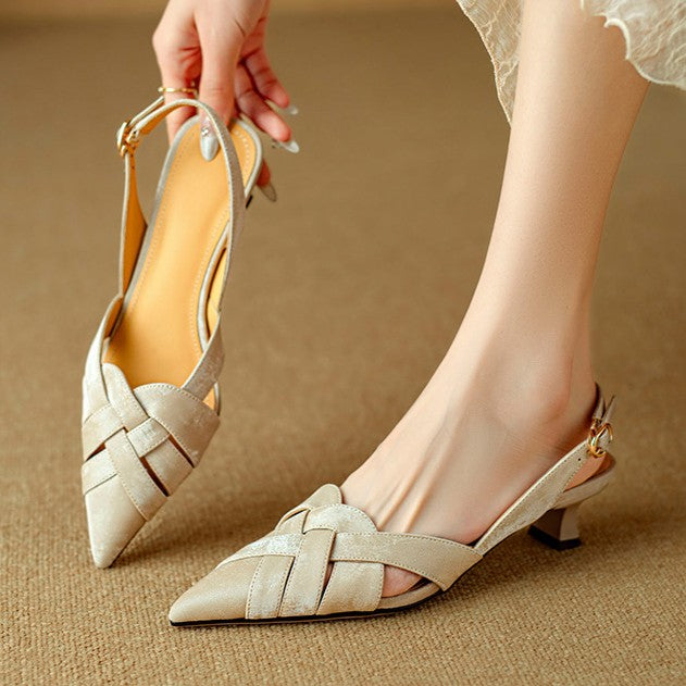 Women's Woven Leather Slingback Heels