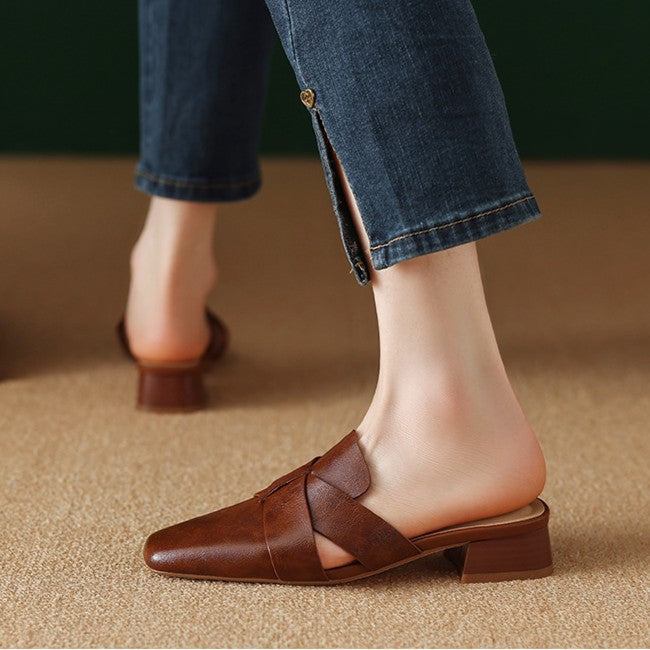 Women's Square Toe Leather Mules