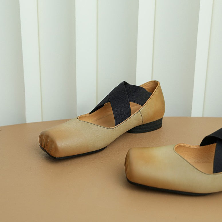 Women's Square Toe Leather Ballets