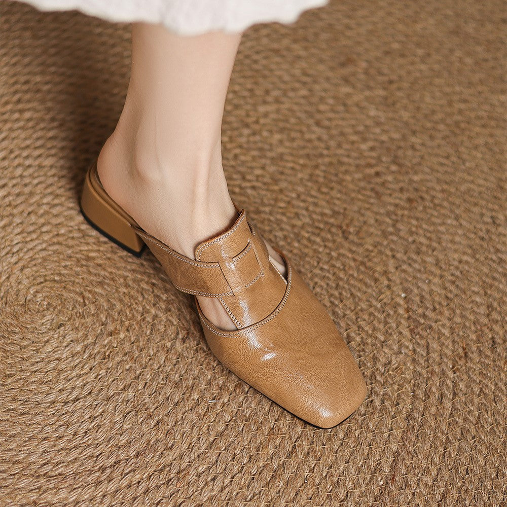 Women's Square-Toe Leather Mules