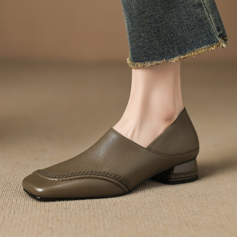 Women's Square-Toe Leather Slip-On