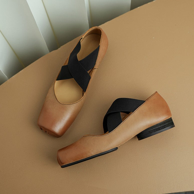Women's Square Toe Leather Ballets