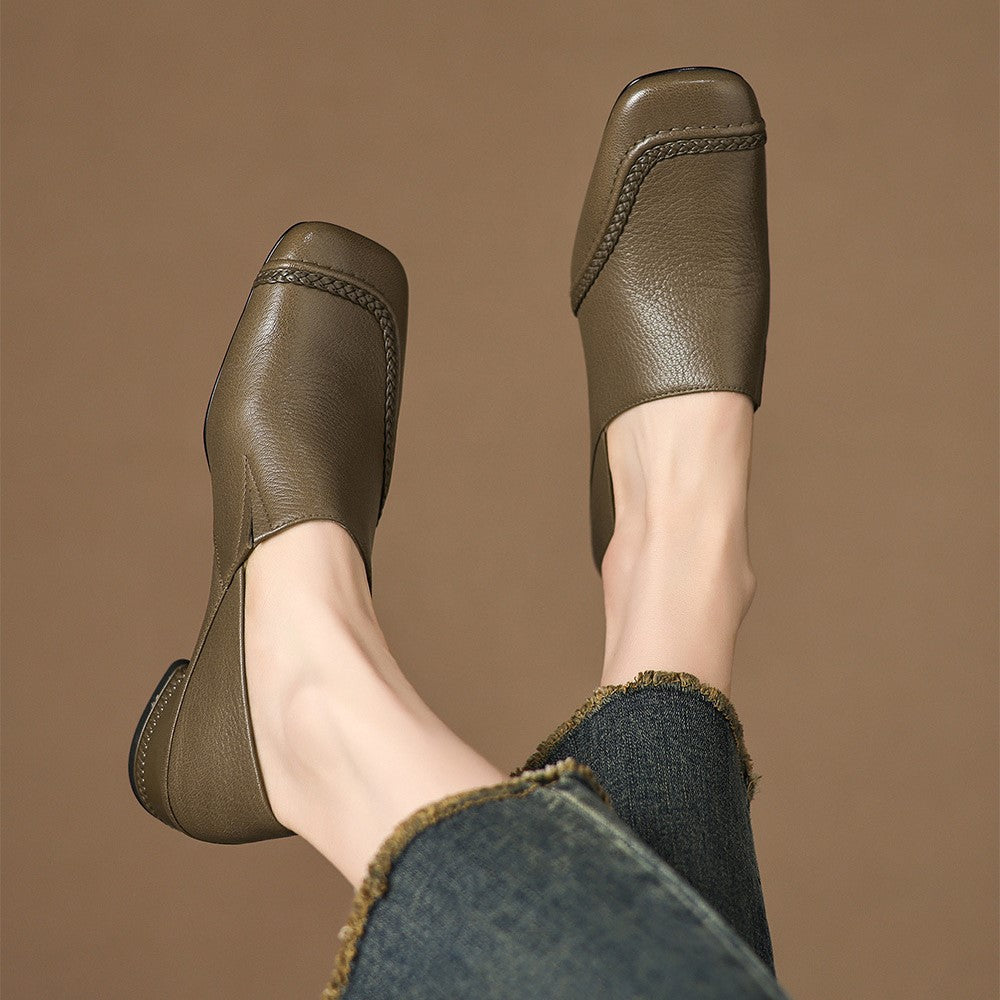 Women's Square-Toe Leather Slip-On