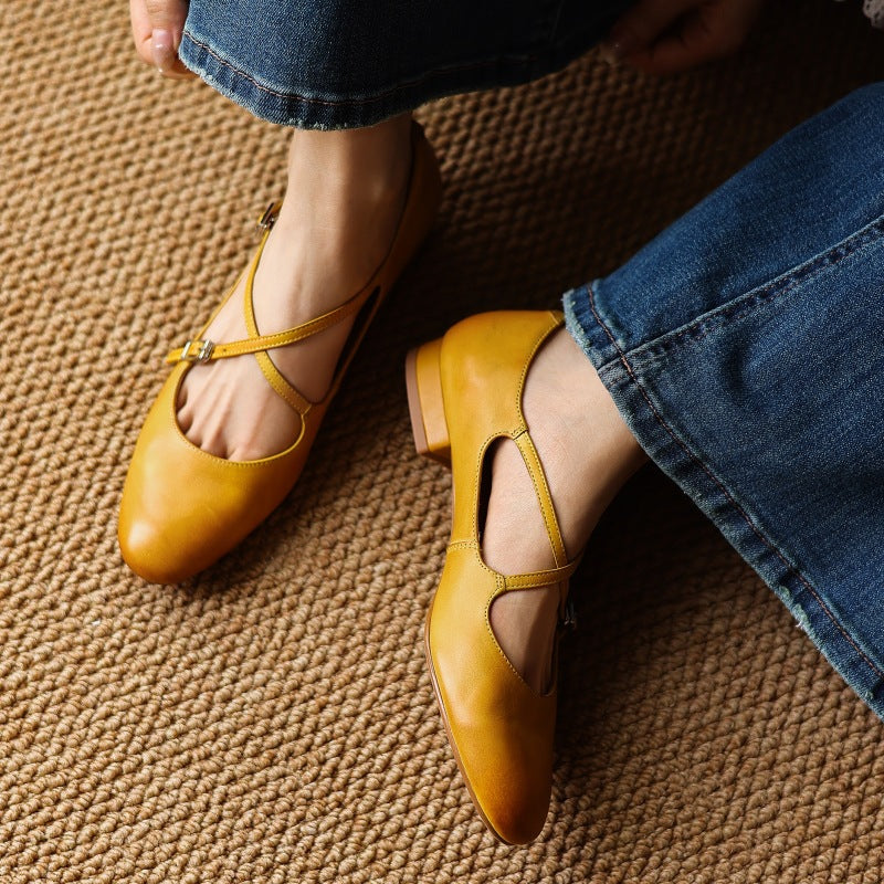 Women's Mary-Jane Leather Flats