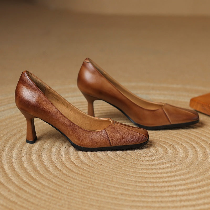 Women's Leather Square-Toe Pumps