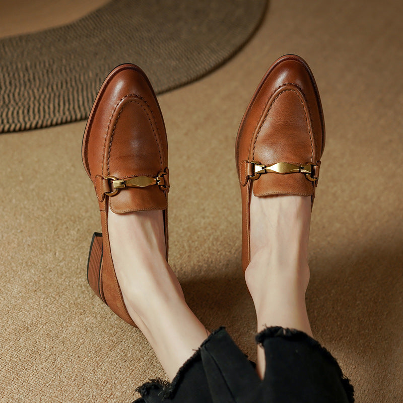 Women's Metal-Bit Leather Loafers