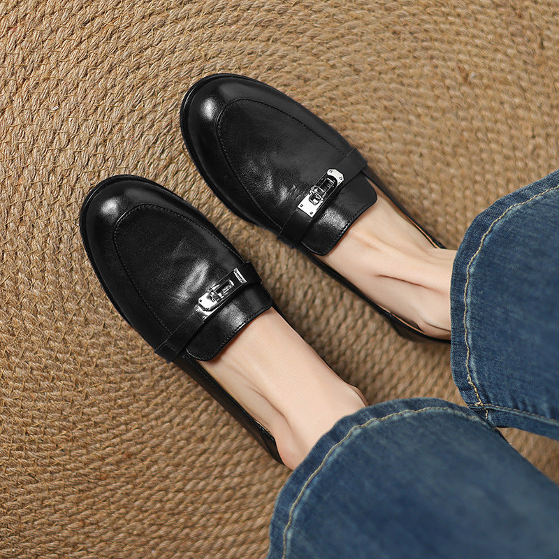 Women's Lock Accent Leather Loafers