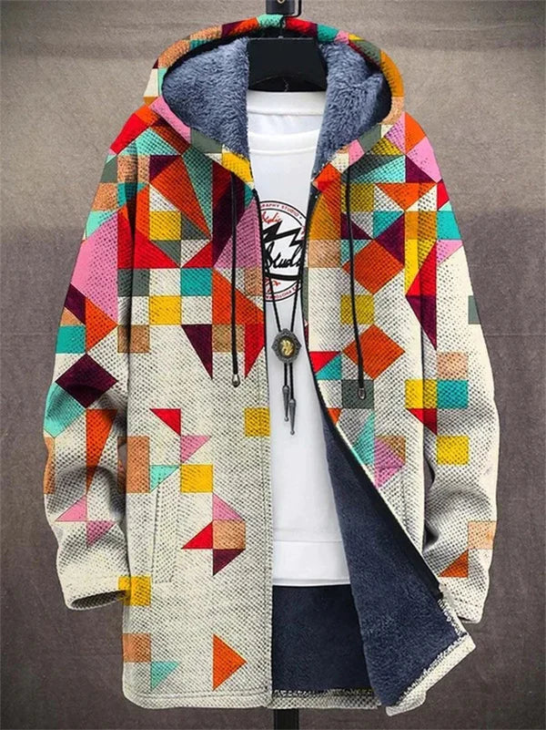 Kalinda™ | Zip-Up Hooded Cardigan with Geometric Print